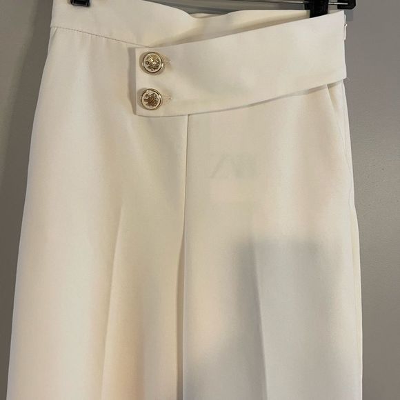 ZARA White High Waisted Gold Button Pant || SZ XS - Picture 13 of 17